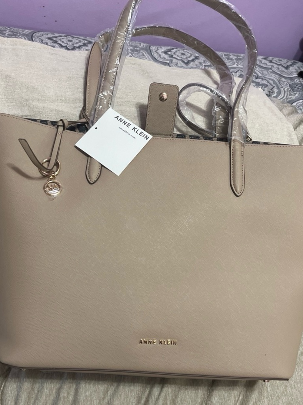 Anne Klein Blush Tote with Gold Accent Charm